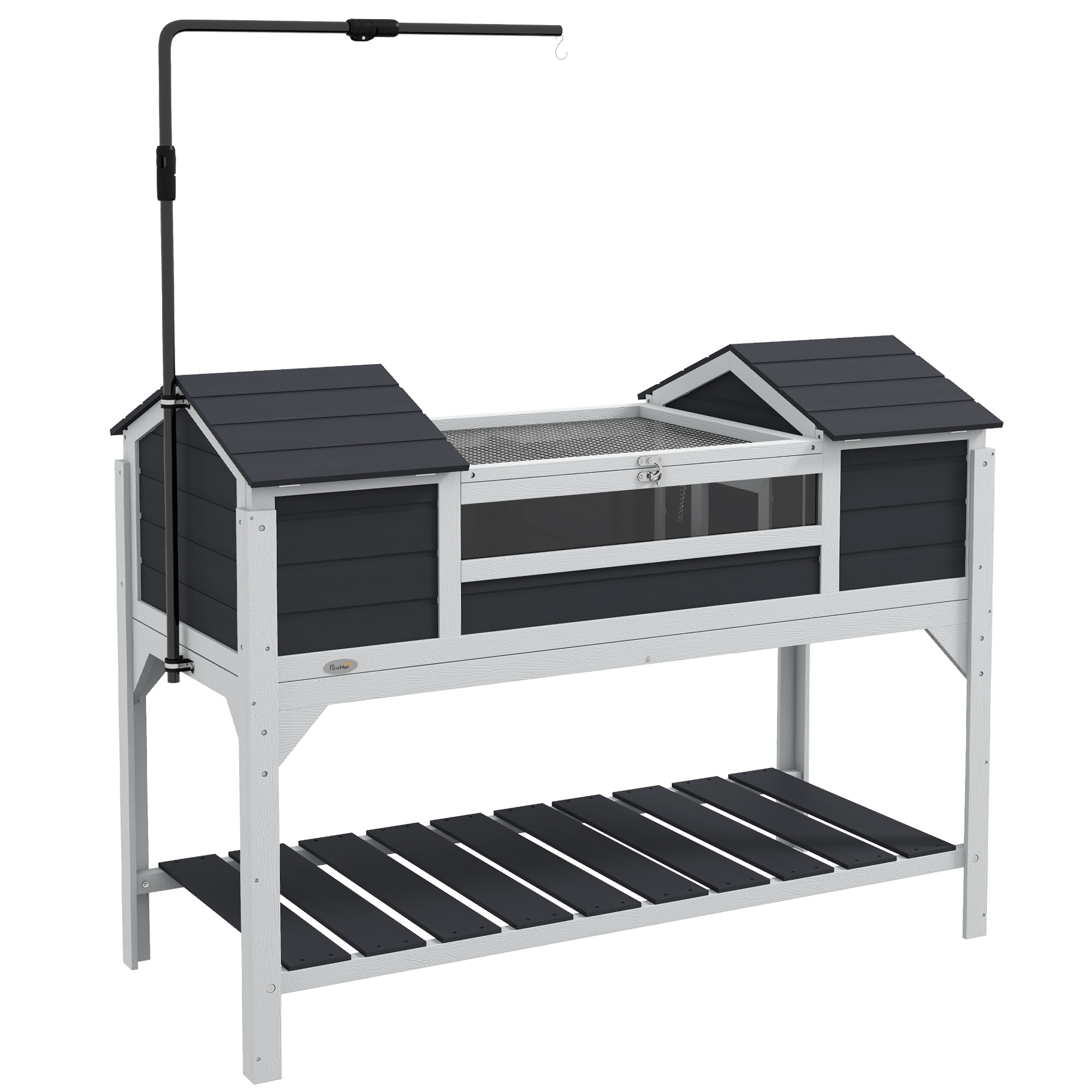 PawHut Tortoise Habitat with Adjustable Lamp Holder, Wooden Tortoise Enclosure with Storage Shelf, Dual Main Houses