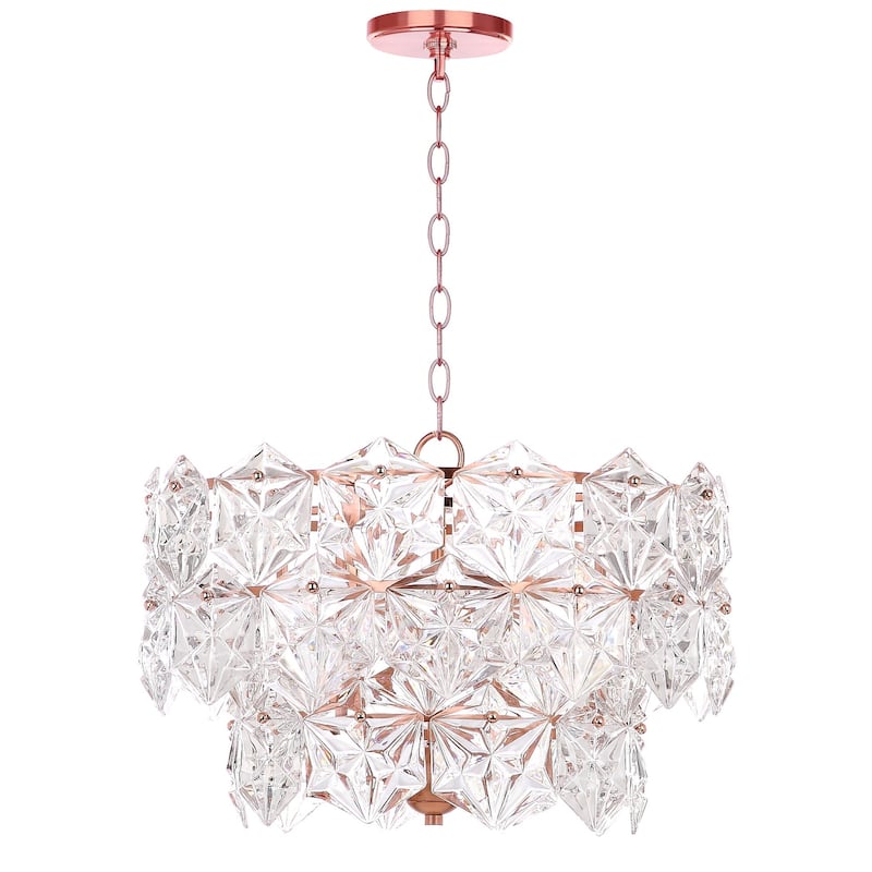 SAFAVIEH Lighting Regelinde Adjustable 4-Light Copper Crystal Pendant - 19" x 19" x 13-85" - Clear/Copper - 19Wx19Dx85H