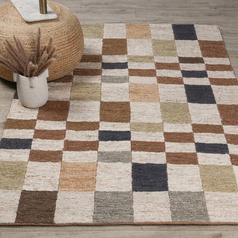Villa by Classic Home Soumak Handwoven Jute Checkered Rug - 5x8