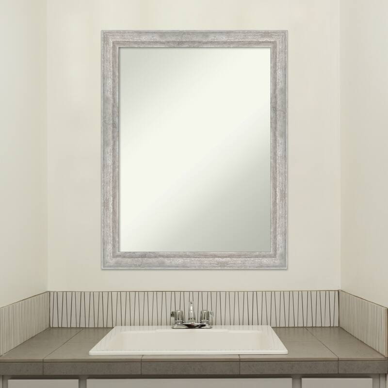 Angled Non-Beveled Wood Framed Bathroom Vanity Wall Mirror