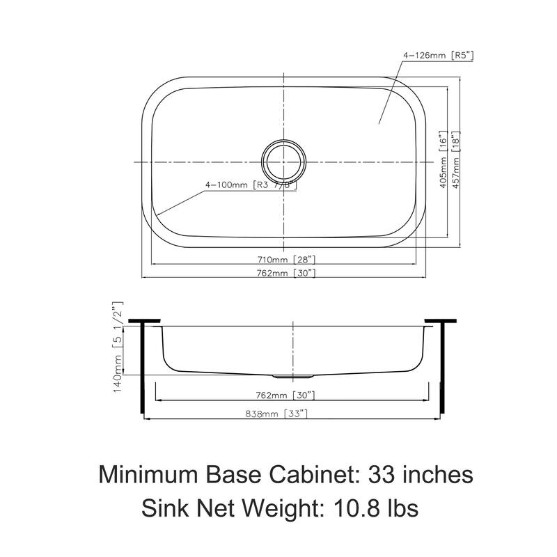 Sinber Undermount Single Bowl 304 Stainless Steel Kitchen Sink