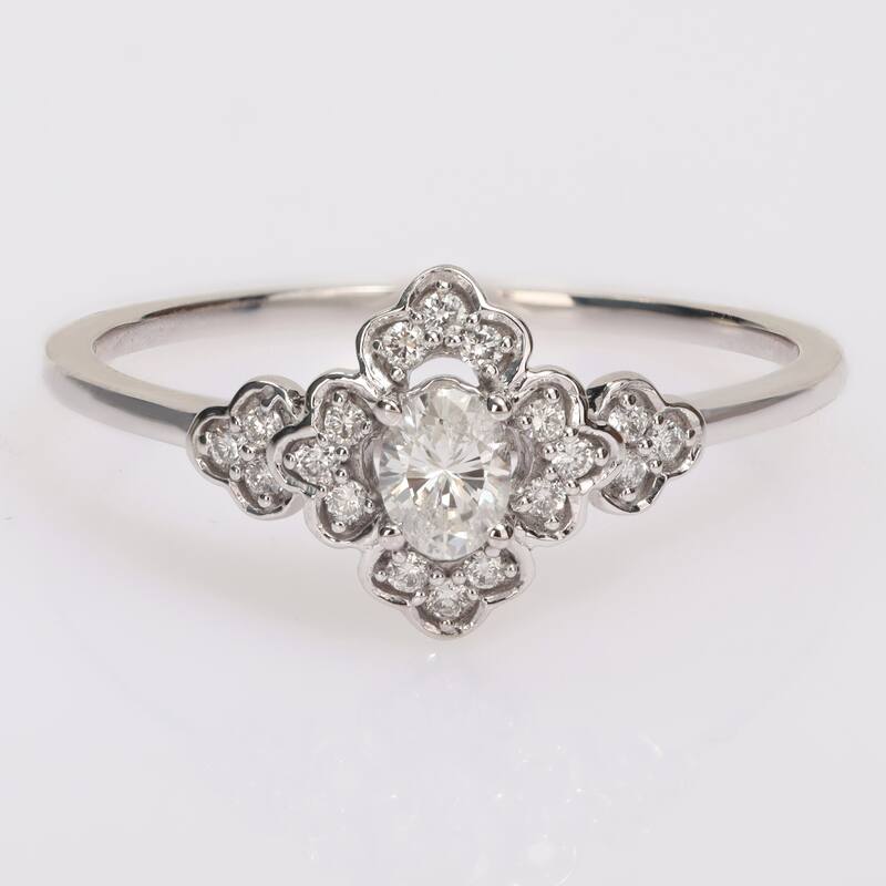 Miadora 1/4ct TDW Oval-cut Diamond Floral Engagement Ring in 14k White Gold