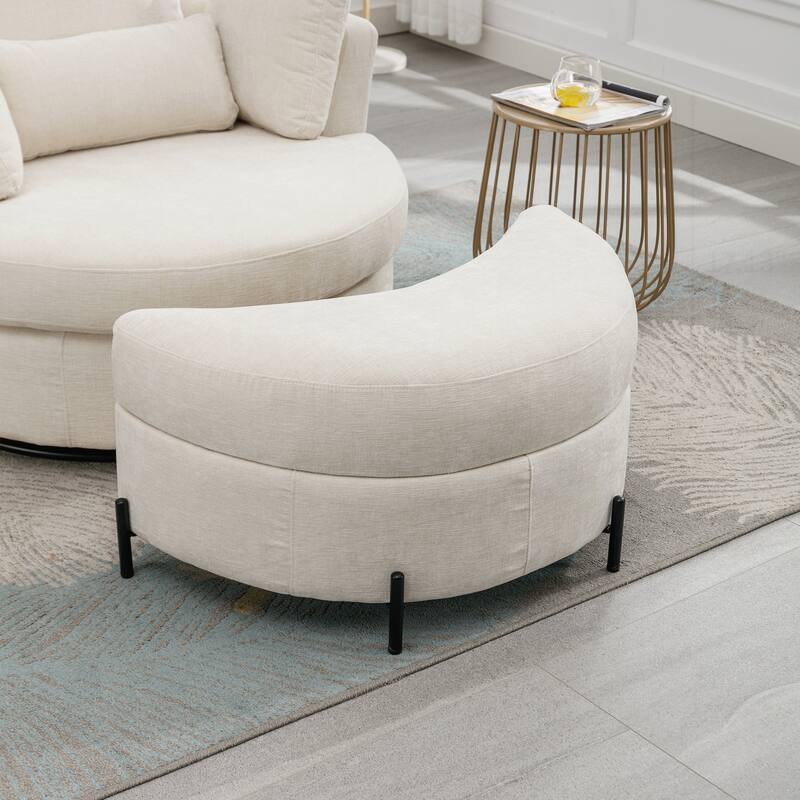 32.7" W Upholstered Half Crescent Moon Storage Ottoman