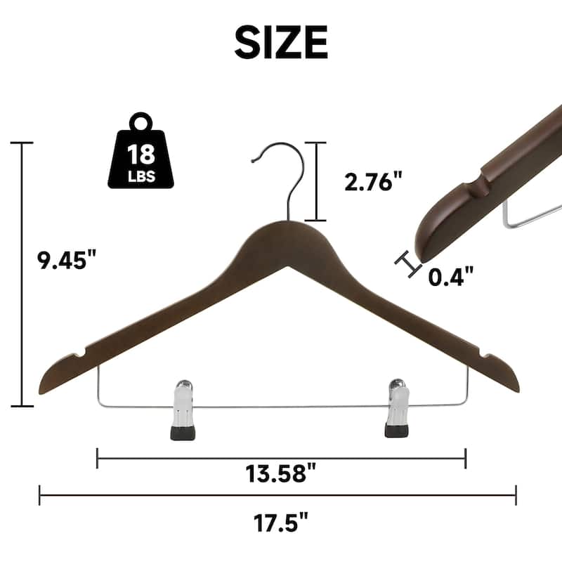 BP4U Solid Wood Hangers with Adjustable Metal Clips, Wooden Hangers for Coats, Jackets, Pants, Dresses, Skirts, and Suits