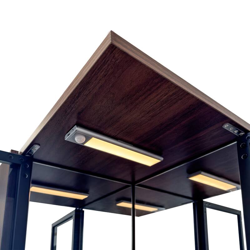 70" Display Cabinet with Glass Doors and Lights, with multi-functional pull-out multi-tier storage shelf