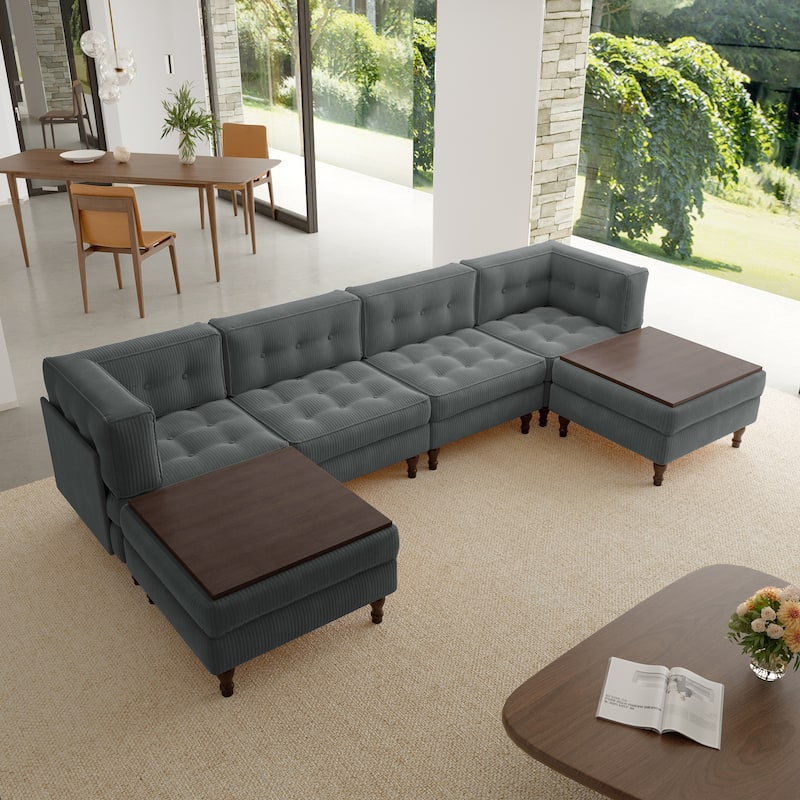 Oversized Modular Sectional Corduroy Fabric Tufted Sofa
