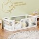 preview thumbnail 2 of 16, Wood Twin Size Wood Floor Bed Frame with Slats and Safety Guardrails, Wood Montessori Floor Bed for Kids, Girls, Boys