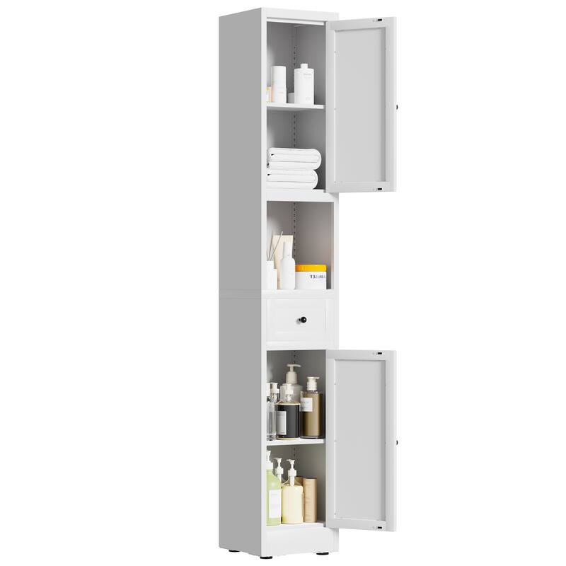 71 Inch Tall Bathroom Storage Cabinet, 5-Tier Narrow Metal Cabinet with 2 Doors & Adjustable Shelves, Freestanding Cabinet