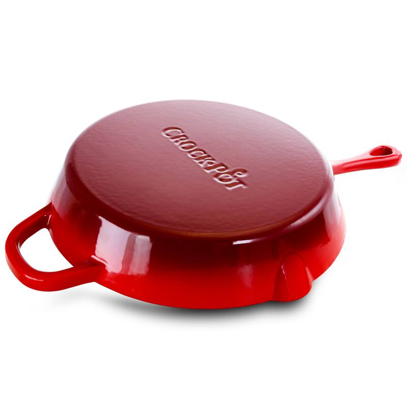 Dual Handle Firey Red 12 Inch Enameled Cast Iron Skillet