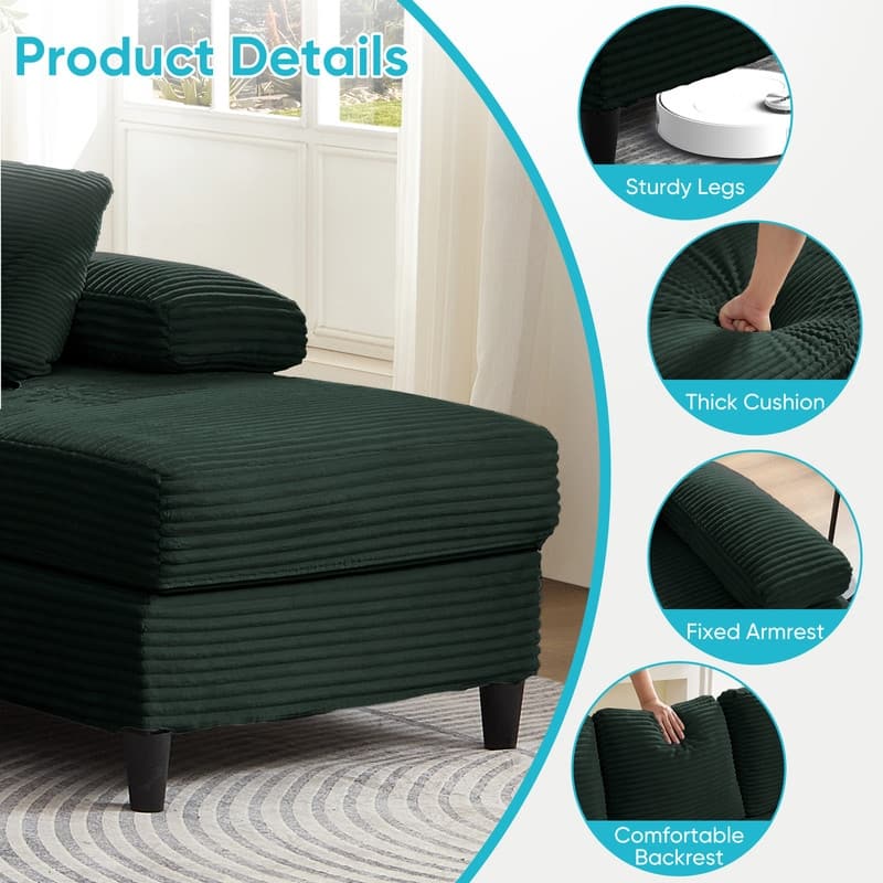 Mixoy W112inch Upholstered 5-Seater Sectional Sofa Couch,Corduroy Large U-Shaped Sofa with Double Chaises and Sleepable Armrests