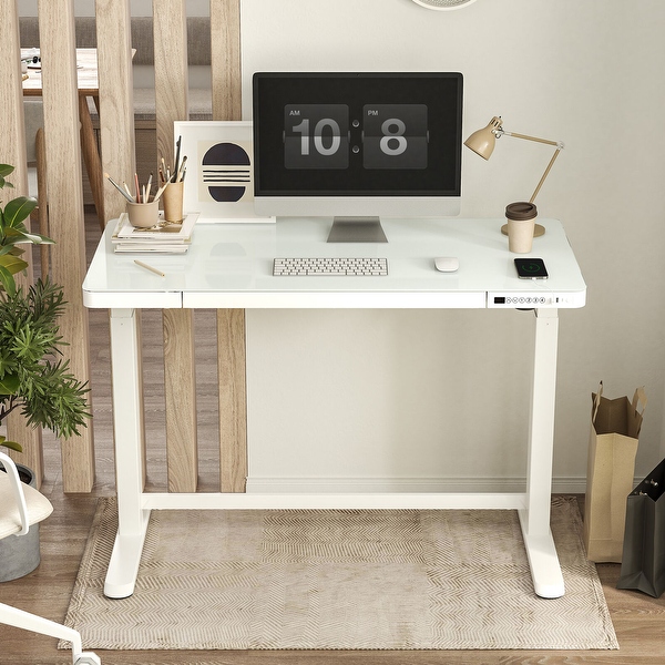 White glass sales desk with drawers