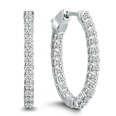 Marquee 1 Carat TW Oval Lab Grown Diamond Hoop Earrings in 14K White Gold