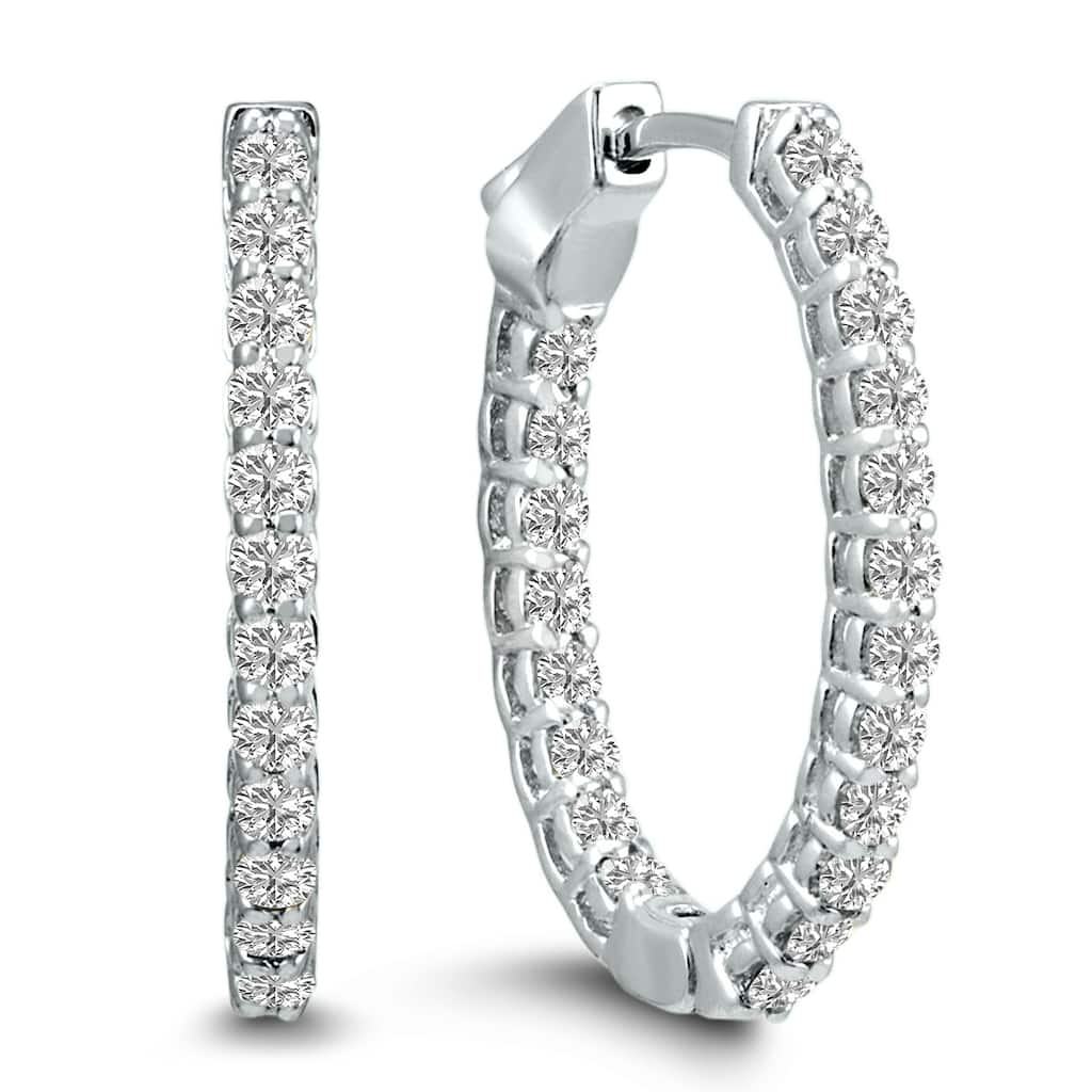 Marquee 1 Carat TW Oval Lab Grown Diamond Hoop Earrings in 14K White Gold