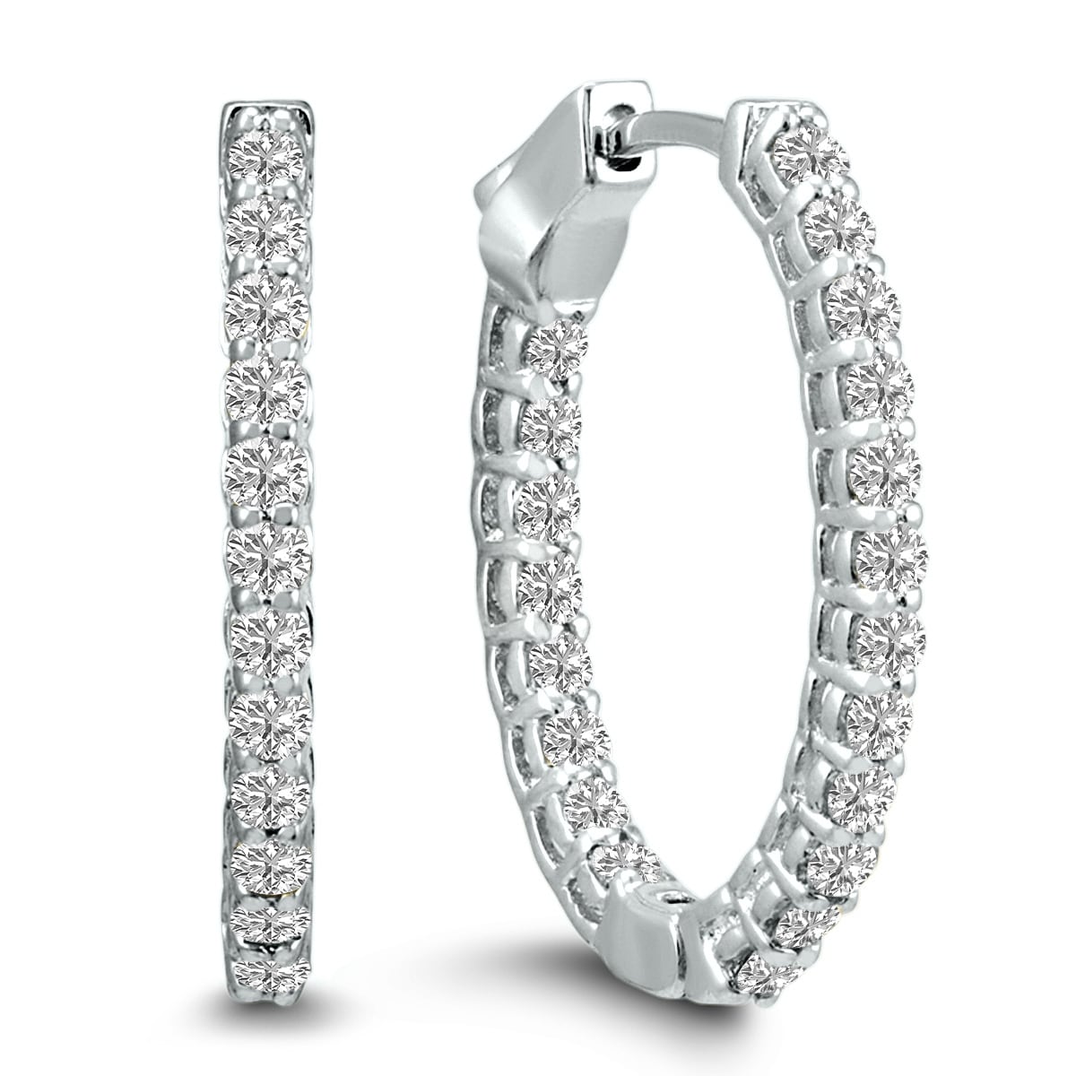 Marquee 1 Carat TW Oval Lab Grown Diamond Hoop Earrings in 14K White Gold