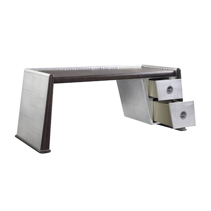 Bailee Distress Chocolate and Aluminum 2-Drawer Writing Desk