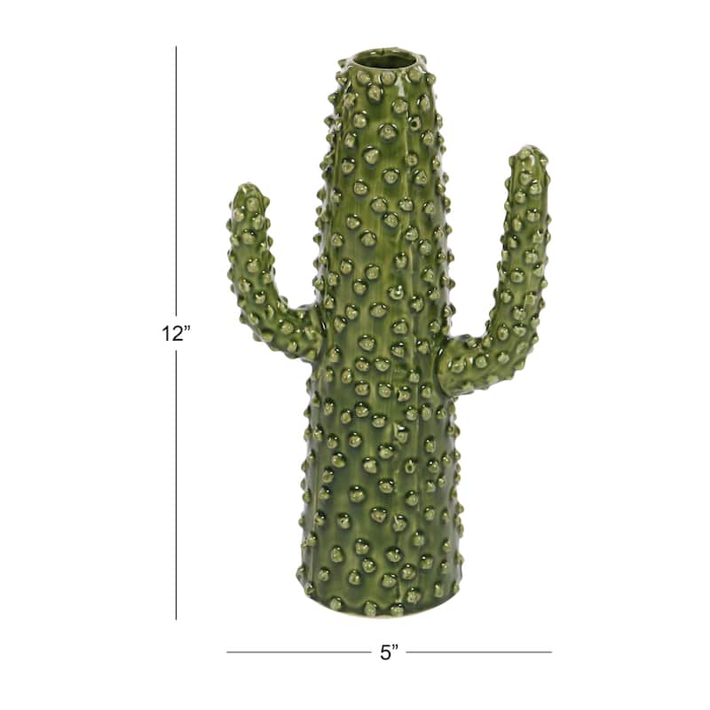 Ceramic Cactus Vase - Green - Roche River Decor - 5"W x 7"L x 13"H
