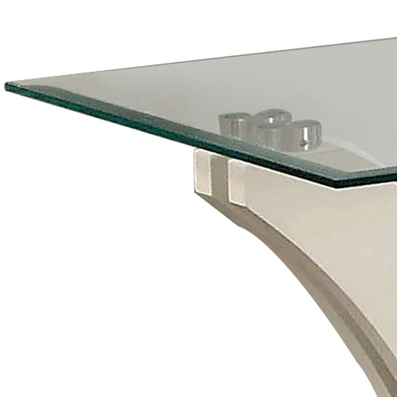 23.63 in. White and Gray Rectangle Glass End Table with Flared Base