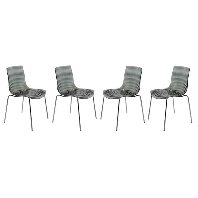 Plastic Dining Side Chair With Chrome Base Set of 4 Astor Series - Transparent Black