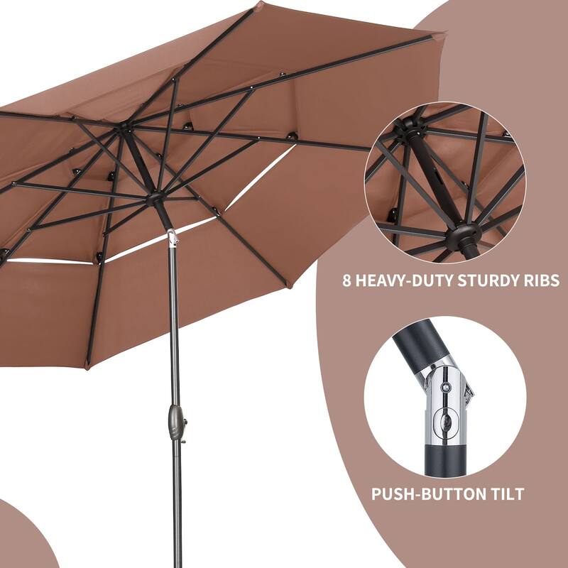Ainfox 10 ft Patio Umbrella with Base 3 Tiers Outdoor Market Umbrella