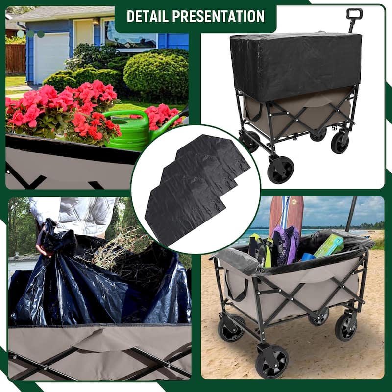 Heavy-Duty Collapsible Wagon with 3-Piece Multi-Use Bag Set - Utility Cart with Liner Covers, Olive Green