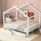 preview thumbnail 1 of 18, Full Size Platform Bed w/Drawers, Headboard, Footboard, Roof Design White