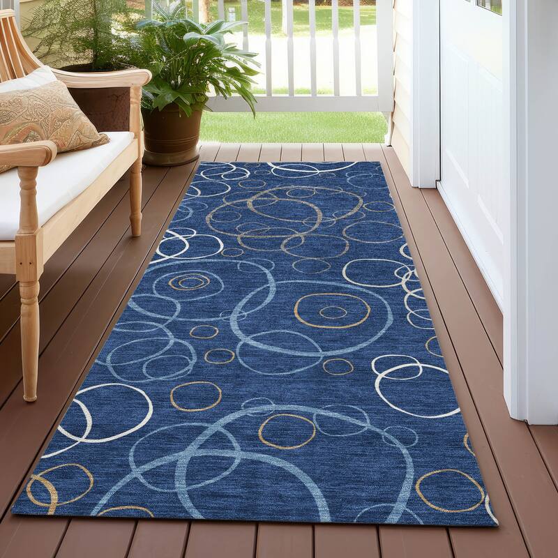 Machine Washable Indoor/ Outdoor Contemporary Nexus Chantille Rug - Navy - 2'3" x 7'6"