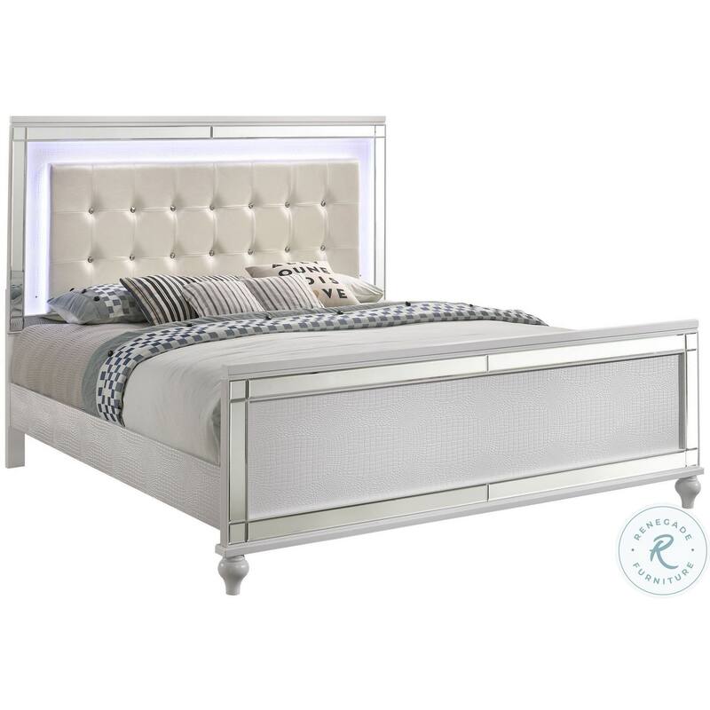 Lee Full Size Bed, LED, Tufted Faux Leather Upholstery, Textured White