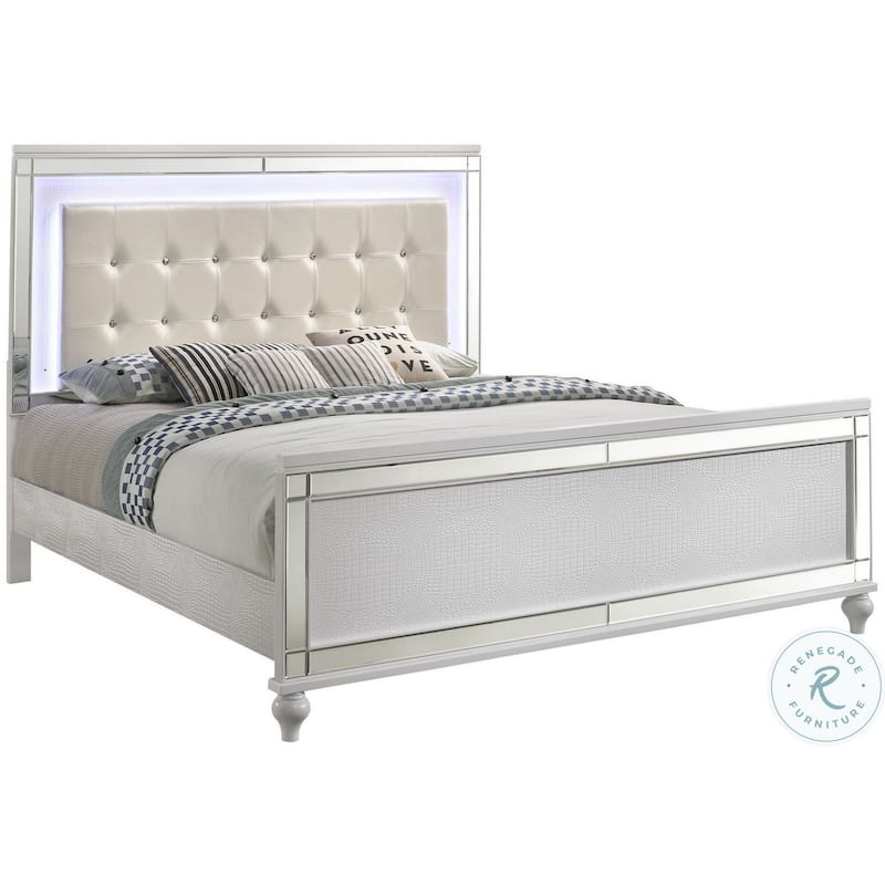 Lee Twin Size Bed, LED, Tufted Faux Leather Upholstery, Textured White