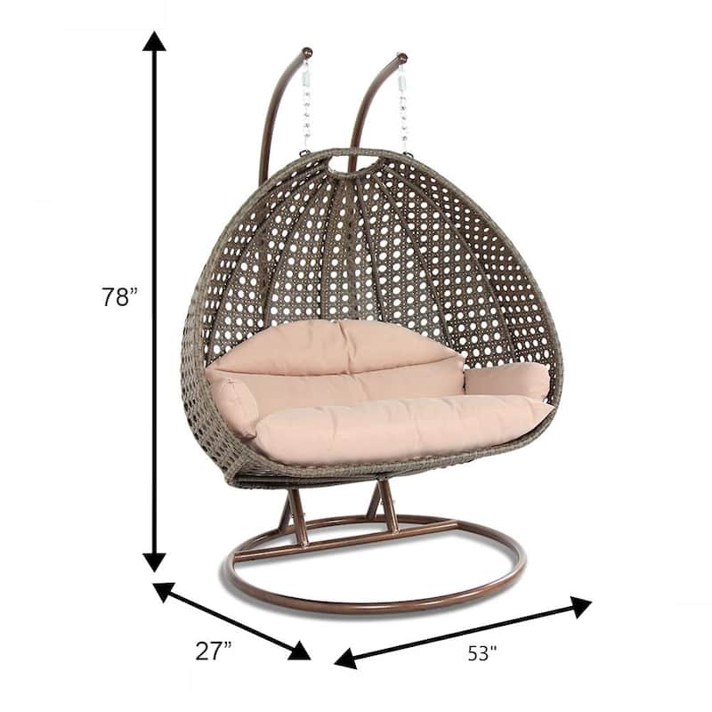 LeisureMod Double Egg Chair - 2-Person Wicker Swing with Heavy-Duty Stand & Cushions - Large Indoor/Outdoor Patio Hammock