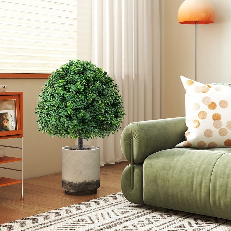 28" Artificial Boxwood Topiary Ball Tree Set of 2 with Ground Spike for Indoor Outdoor Decor - 28"H