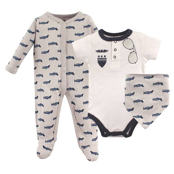 slide 1 of 1, Hudson Baby Infant Boy Cotton Sleep and Play, Bodysuit and Bandana Bib Set, Wingman 0-3 Months - Wingman
