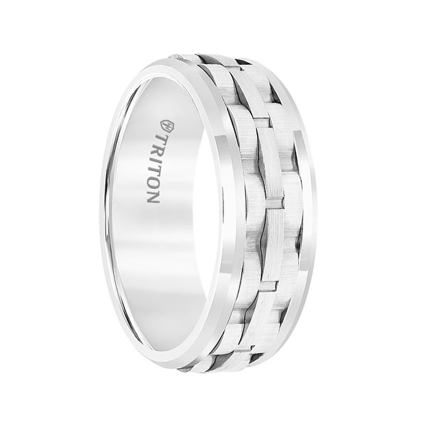 Shop White Tungsten Polished Beveled Men S Wedding Band With