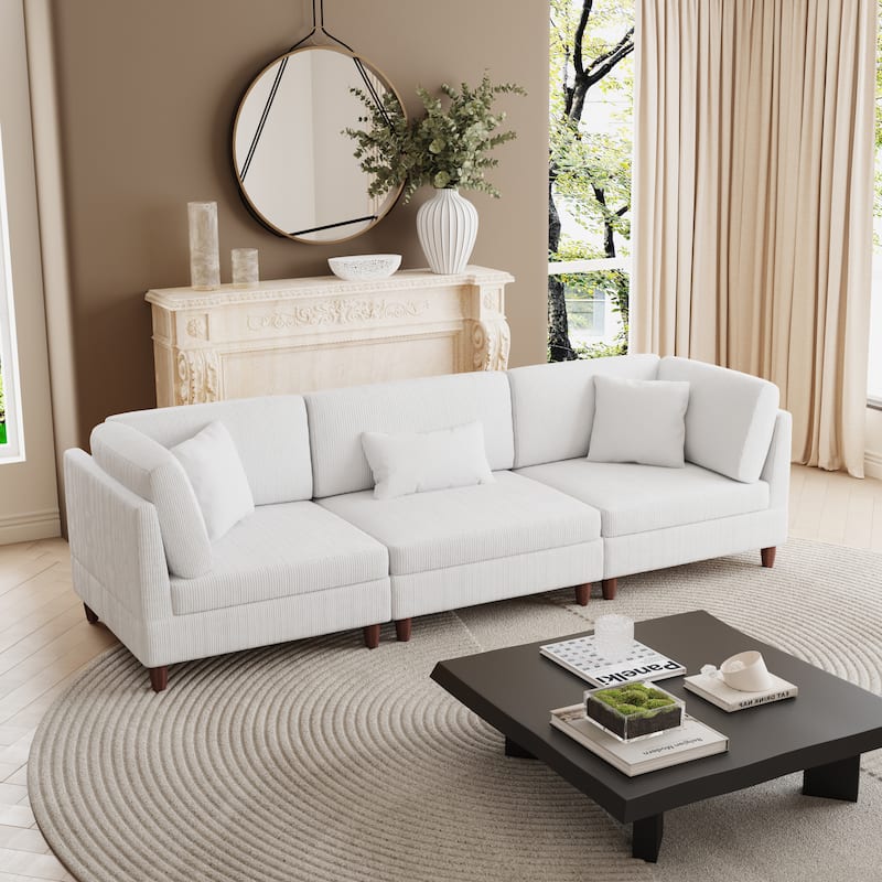 Multi-Combination Couch Modular Corduroy Sectional Sofa - 3-Piece Beige - Symmetrical