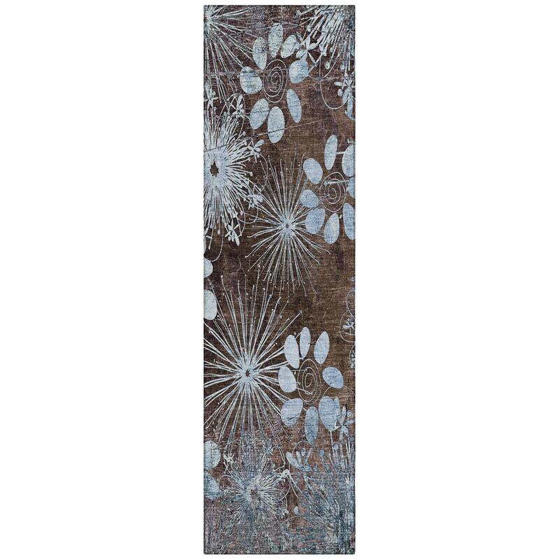 Machine Washable Indoor/ Outdoor Floral Geo Chantille Rug