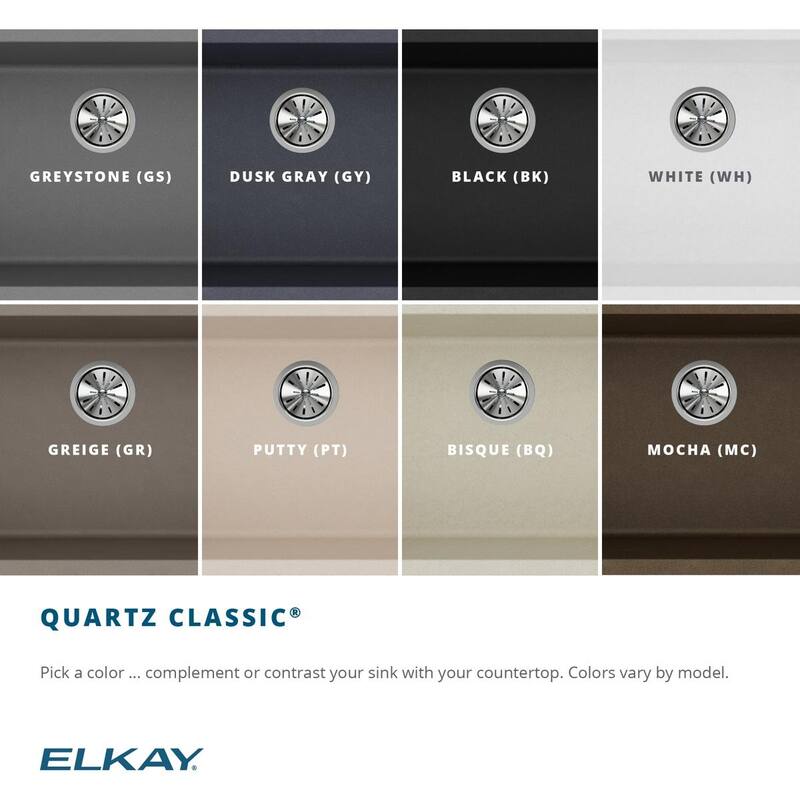 Elkay Quartz Classic 33" x 20-1/2" x 9-1/2", Offset 60/40 Double Bowl Undermount Sink with Aqua Divide