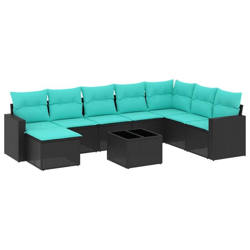 vidaXL 8/9 Piece Patio Sofa Set with Cushions Black Poly Rattan - 24.4" x 24.4" x 27.2"