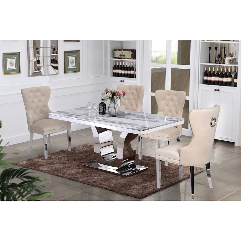 Best Quality Furniture 5-pc. White Genuine Marble Dining Set