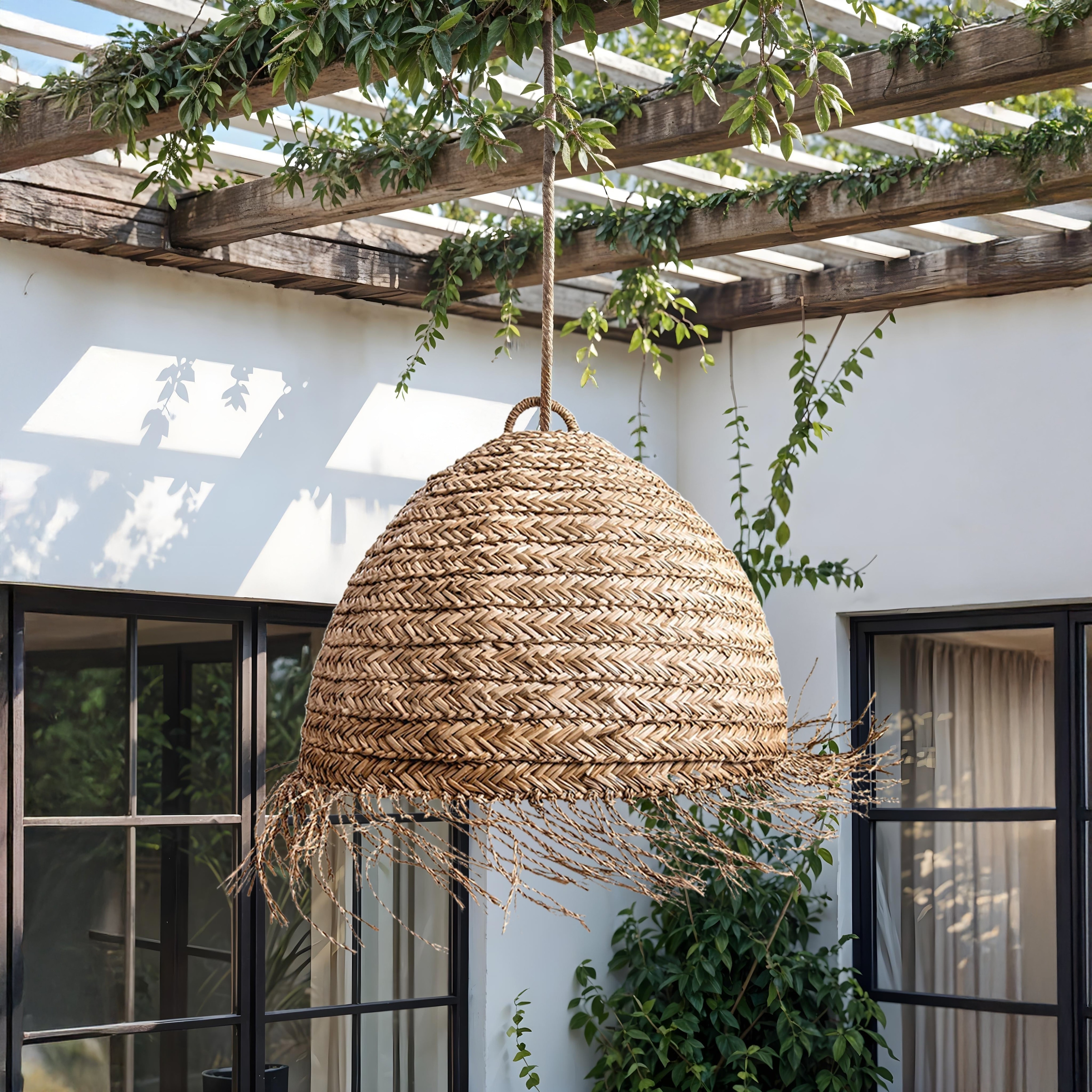 Selene Seagrass Pendant Light - Natural Dome 1-Light Handwoven Light Fixture For Modern, Transitional, Farmhouse Room Decor