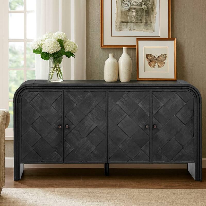 Modern Stylish Wooden Sideboard with Two Cabinets - Black