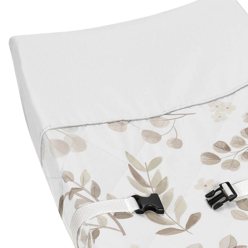 Floral Leaf Boy Girl Changing Pad Cover - Ivory Cream Beige Taupe White Gender Neutral Boho Watercolor Botanical Flower Woodland