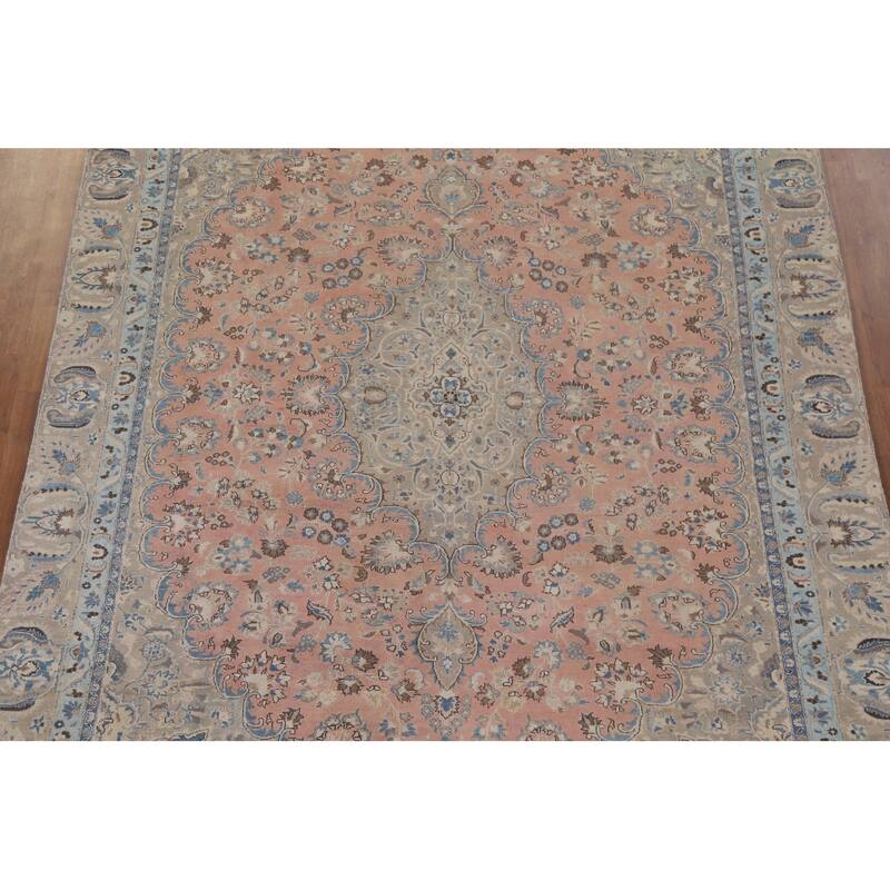 Hand Knotted Oriental 100% Wool Carpet Traditional Floral Pink Mashad Area Rug - 11' 6'' X 8' 9''