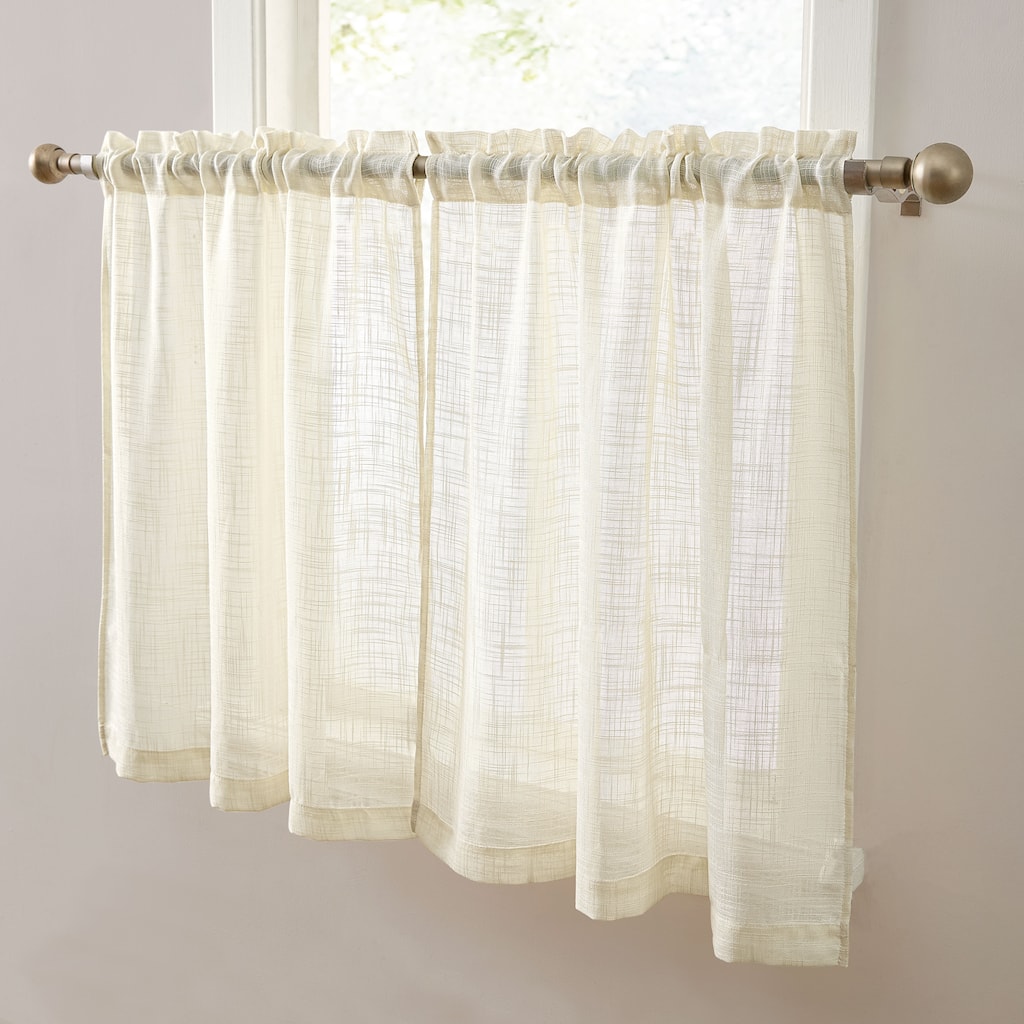 HLC.me Linda Faux Linen Textured Semi Sheer Rod Pocket Curtain Tiers Valance Small Windows