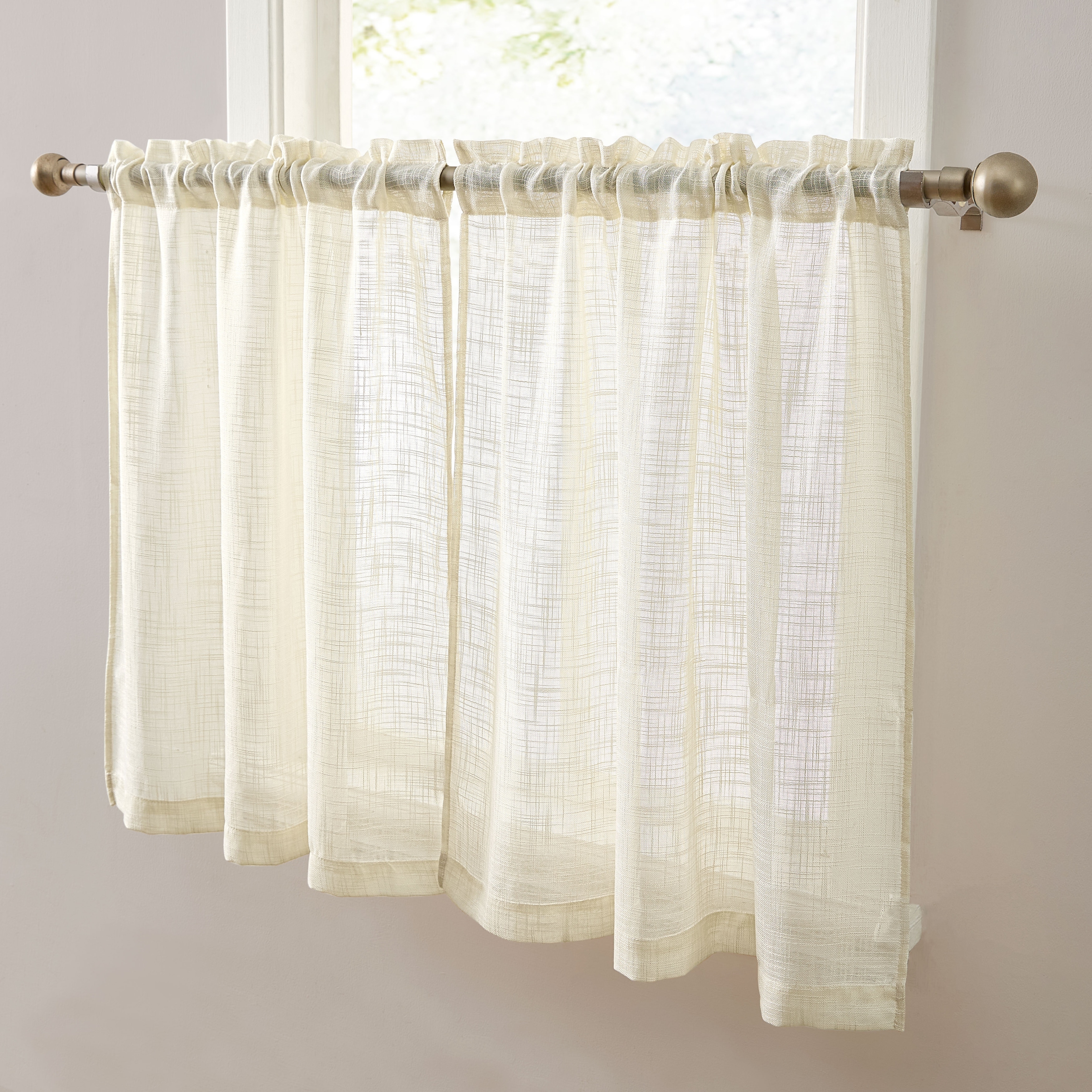 HLC.me Linda Faux Linen Textured Semi Sheer Rod Pocket Curtain Tiers Valance Small Windows