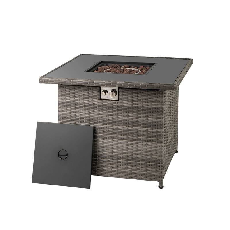 Costway 32.5" Propane Fire Pit Table Outdoor Wicker Gas Firepit with - See Details
