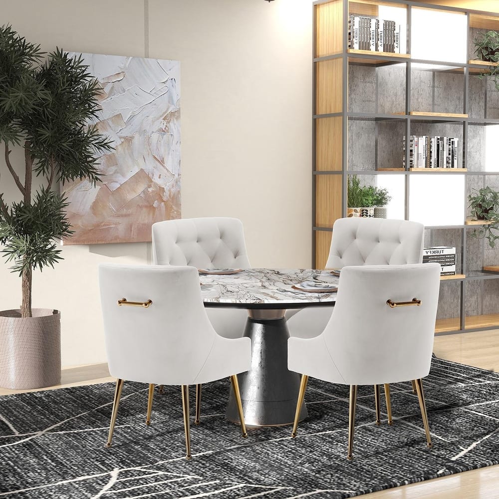 SEYNAR Modern Velvet Dining Chairs Set of 4, Upholstered Accent Chair Tufted Back Armless Chair with Back Pull