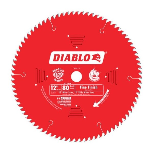 Diablo D1280X 12-Inch 80T Diablo Fine Finish Work Chop/Slide Miter Saw Blade, Size: Saw/Sawtools, Red