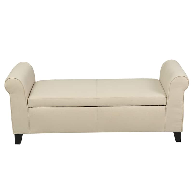 50" W Storage Bench, Fabric Upholstered End of Bed Bench, Storage Shoe Cabinet Bench with Rolled Arm, Modern Window Bench
