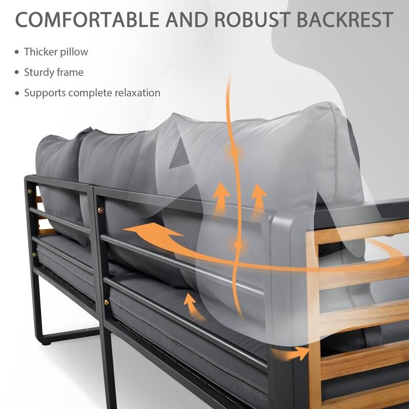 5-Person Outdoor Conversation Set with Removable Cushions and Stylish Metal Frame and Acacia Wood