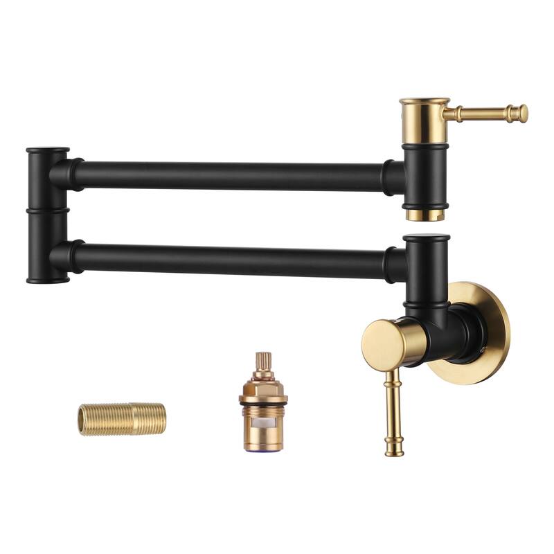 WOWOW 23.5-inch Wall Mount Pot Filler with Double Handle - Gold and Black