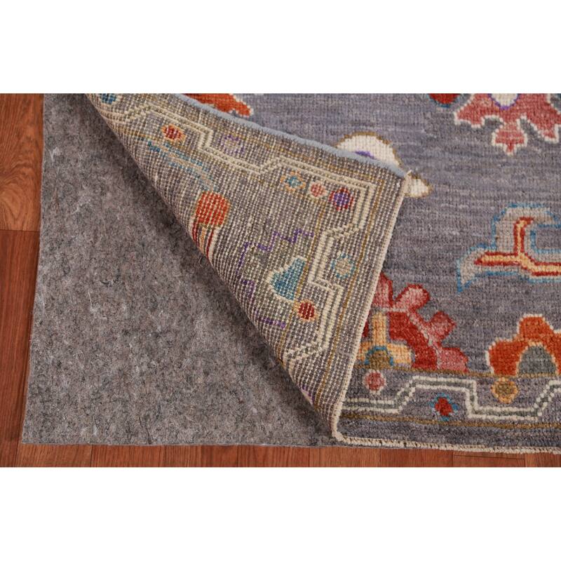 Hand Knotted Oriental 100% Wool Carpet Transitional Floral Greys & Charcoal Oushak Runner Rug - 9' 10'' X 2' 8''